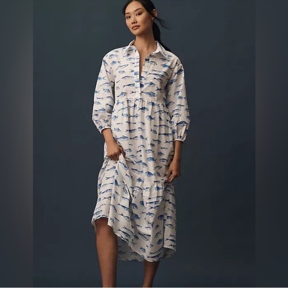 Anthropologie Dresses & Skirts - Maeve Bettina Tiered Shirt Dress – Size Small 100% cotton. A few faint stains